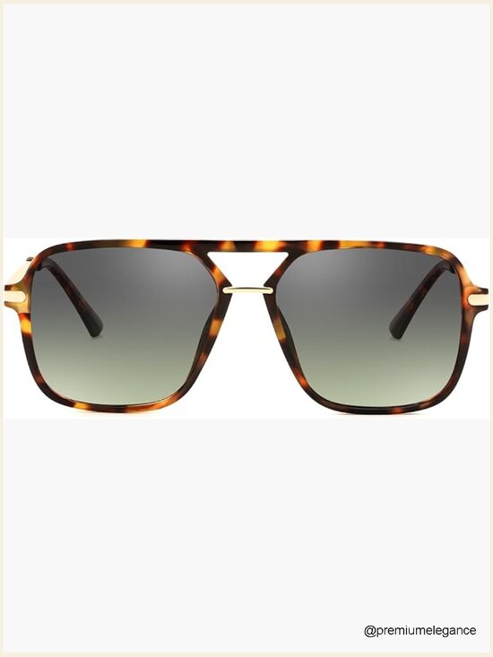 Retro Square Aviator Sunglasses Polarized Double Bridge Classic Shades main image 6